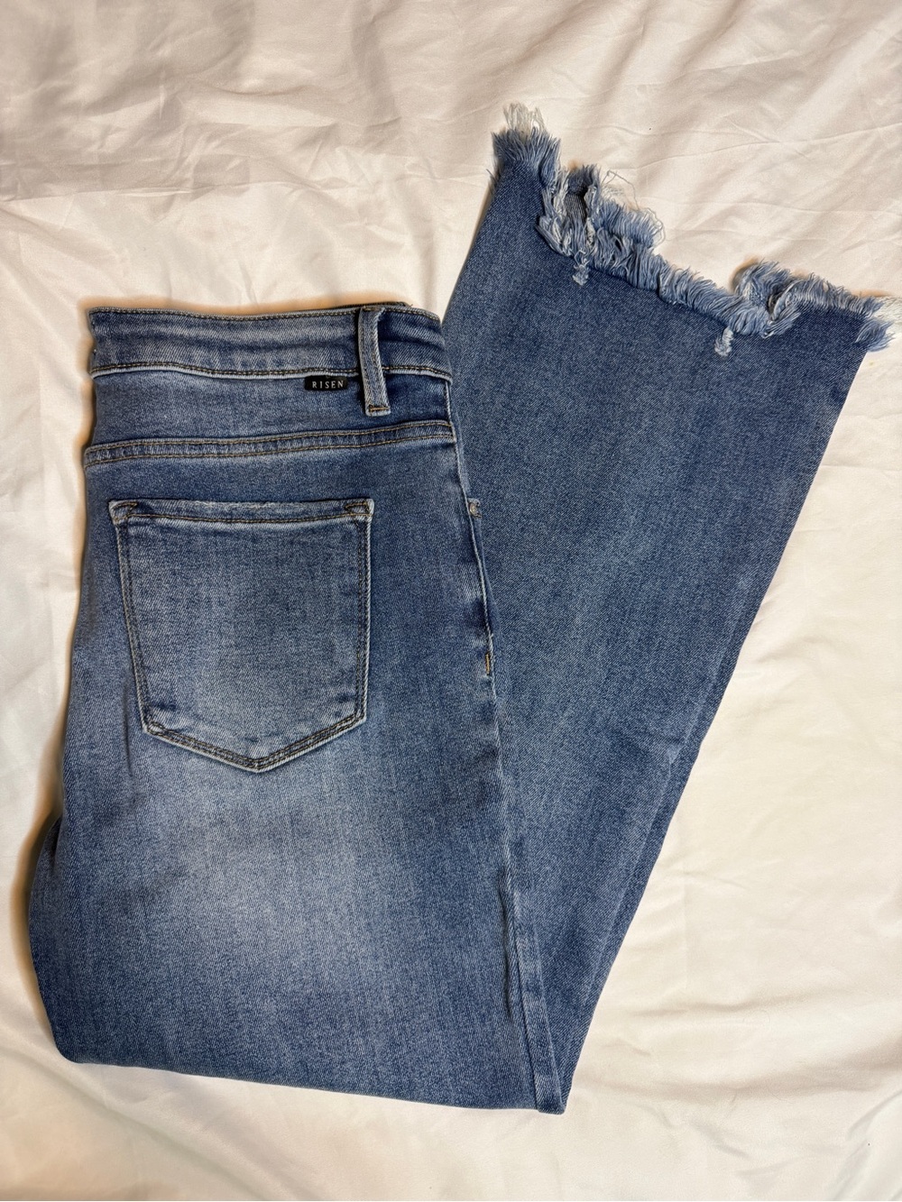 Risen Women's Light Blue Frayed Ankle Jeans